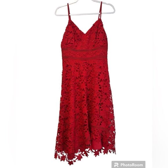 ELIZA J Red Lace Asymmetrical Dress Size 6 - Picture 1 of 7